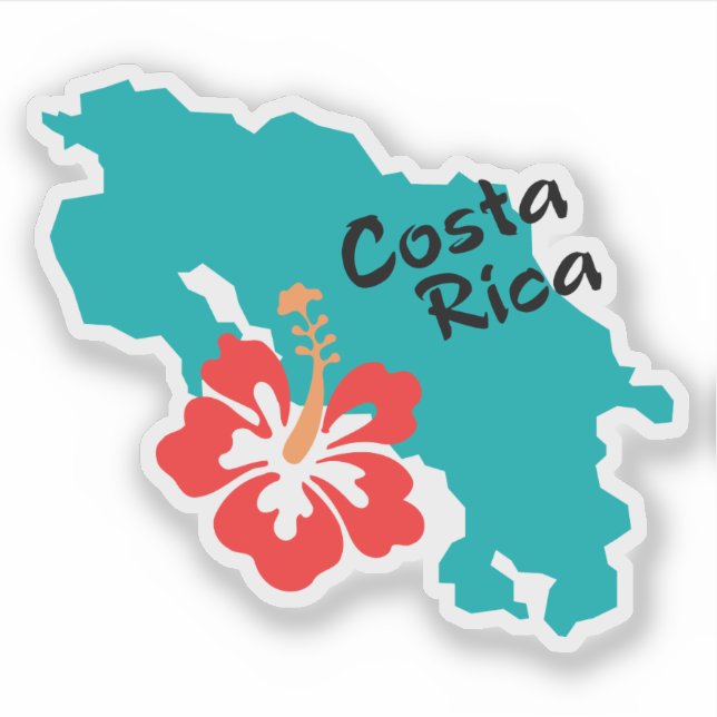 Pegatina Esquema del mapa de Costa Rica con flor de hibiscu (Anverso)