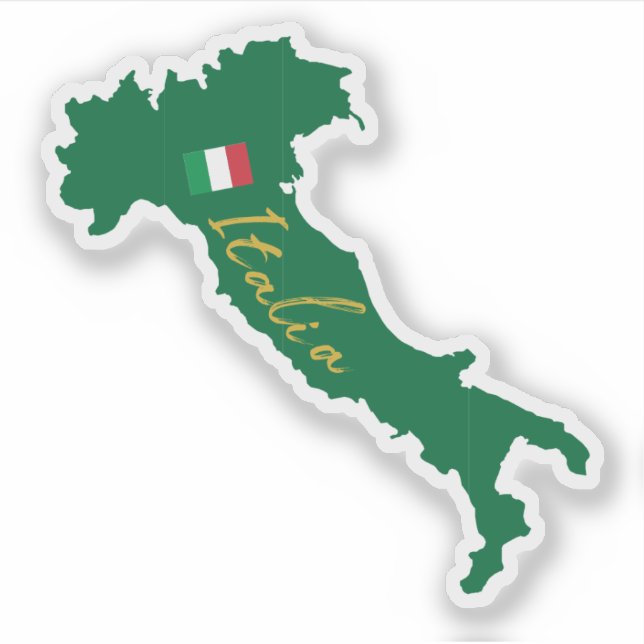 Pegatina Esquema del mapa de Italia con nombre y bandera (Anverso)