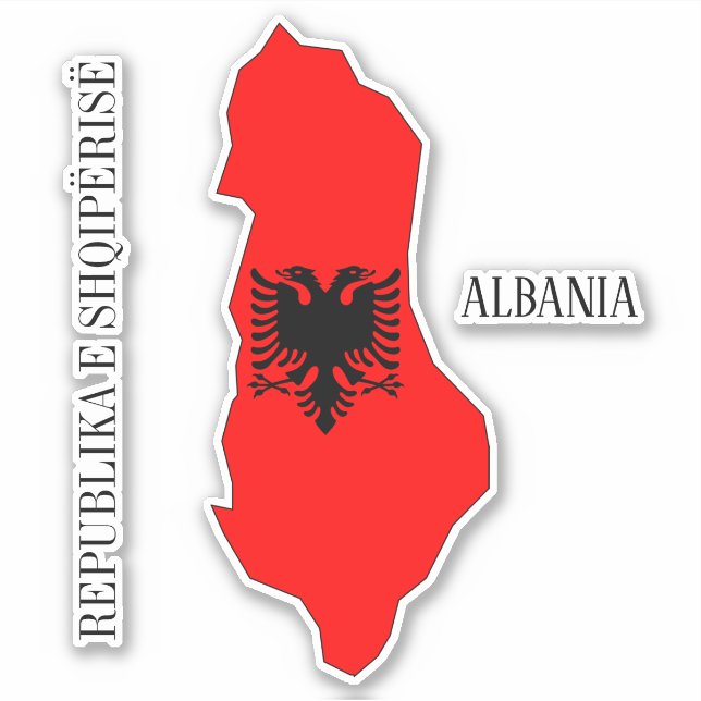 Pegatina Esquema del mapa de la bandera de Albania (Anverso)