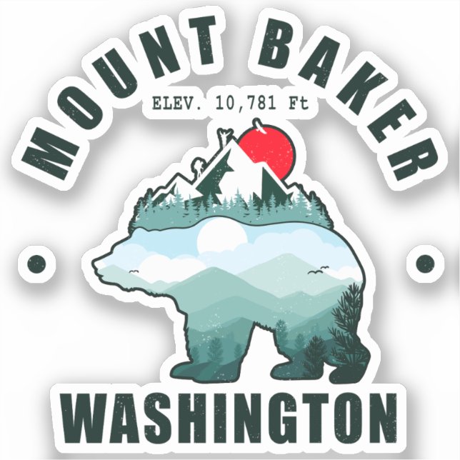 Pegatina Esquí del Monte Baker Washington Bear (Anverso)