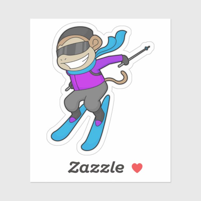 Pegatina Esquí Monkey Skier (Hoja)