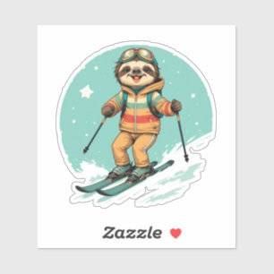Pegatina Esquiar Sloth - Gracioso esquiar eslóstico inverna