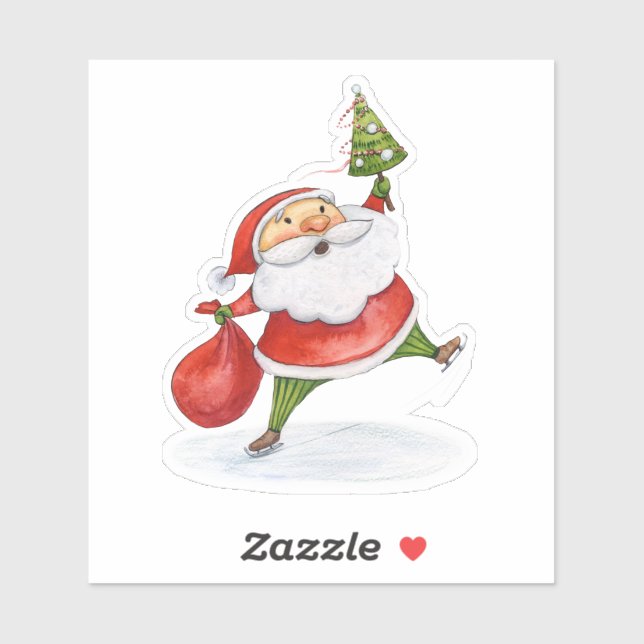 Pegatina Esquina de Navidades Santa Cute dibujo acuarela (Hoja)