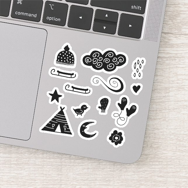 Pegatina Está frío fuera de Mittens Beanie Star B/W (Detalle)