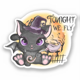 Pegatina Esta Noche Volamos - Gato negro de bruja