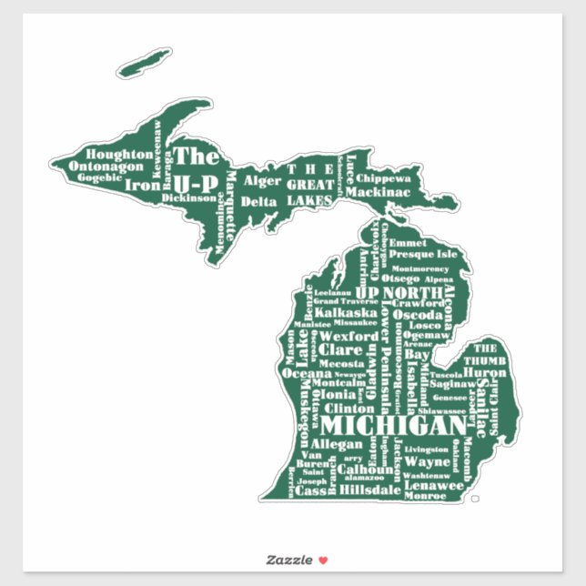 Pegatina Estado Verde de las ciudades de Michigan (Hoja)