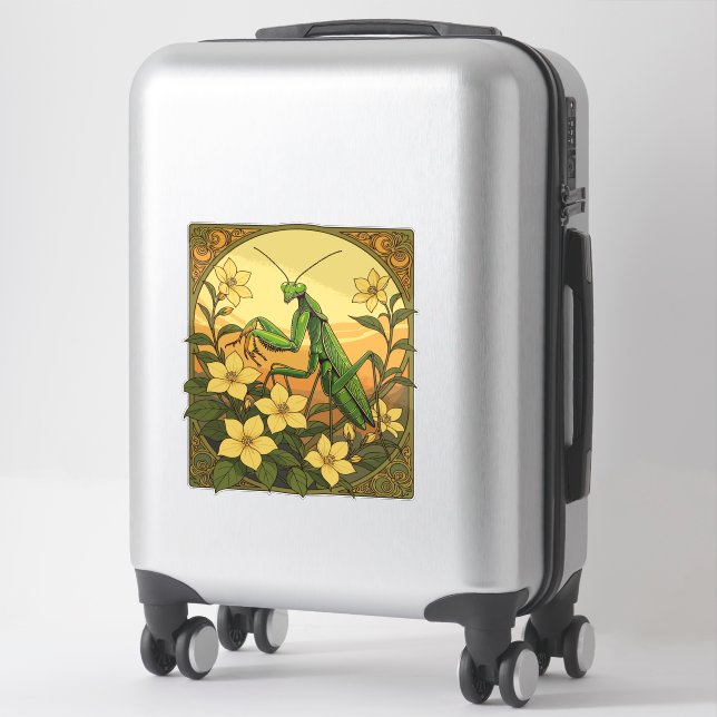 Pegatina Estagmomantis Y Flores De Jazmín Amarillo (Maleta)