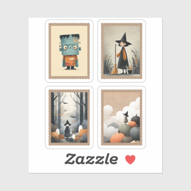 Pegatina Estampillas de Halloween con color de agua minimal (Hoja)