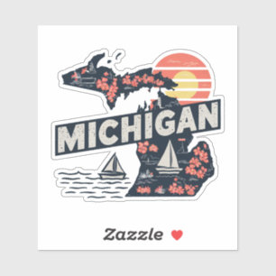 Pegatina Estatal Retro Michigan