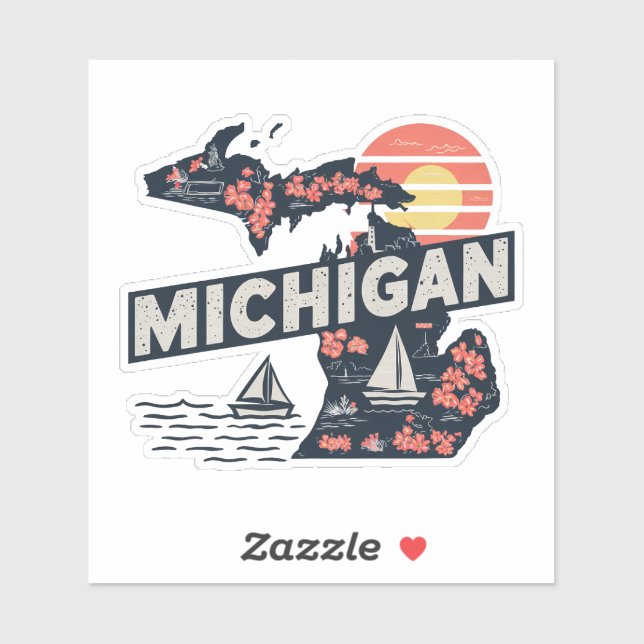 Pegatina Estatal Retro Michigan (Hoja)