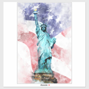 Pegatina Estatua de la Libertad con acuarela de bandera