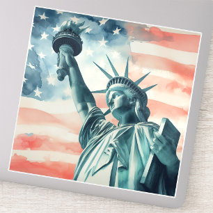 Pegatina Estatua de la Libertad con bandera estadounidense