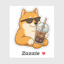 Pegatina estética de café con hielo de Shiba Inu g