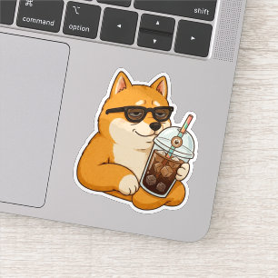 Pegatina estética de café con hielo de Shiba Inu g