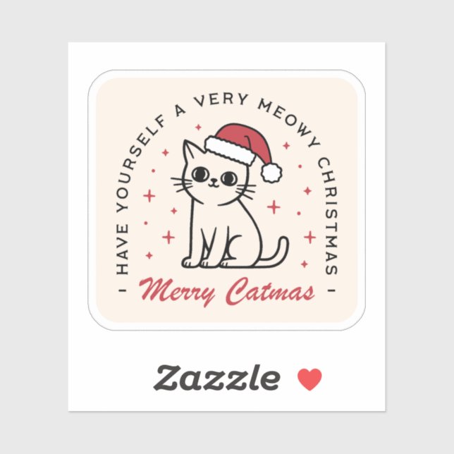 Pegatina Estética del gato de Merry Catmas Navidades (Hoja)