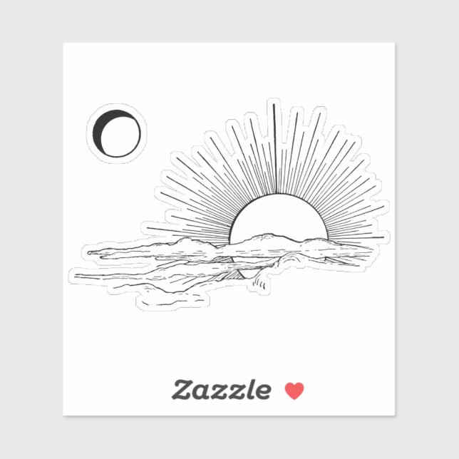 Pegatina estético mínimo de sol y luna (Hoja)