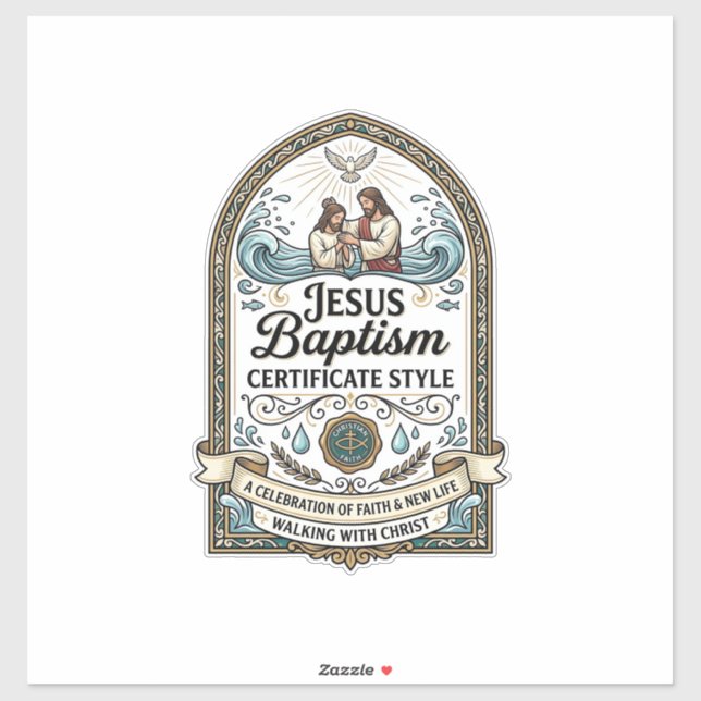 Pegatina Estilo de Certificado de Bautismo de Jesús Certifi (Hoja)