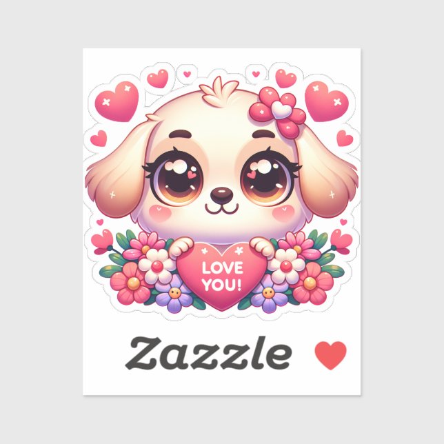 Pegatina Estilo kawaii Cute Puppy con mensaje de amor (Hoja)