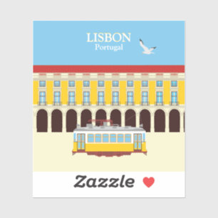 Pegatina Estilo vintage del tranvía amarillo de Lisboa
