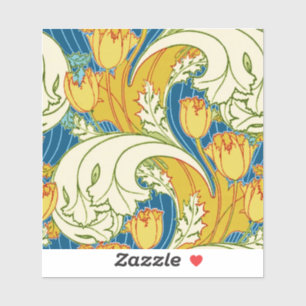 Pegatina Estilo William Morris Tulipán Floral Teal y Dorado