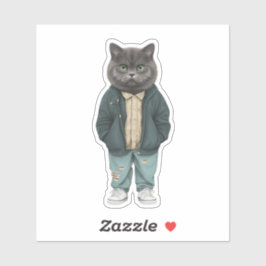 Pegatina Estiloso Whiskers: Delgado británico de pelo corto