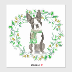 Pegatina Estimada pequeña Boston Terrier con la bufanda