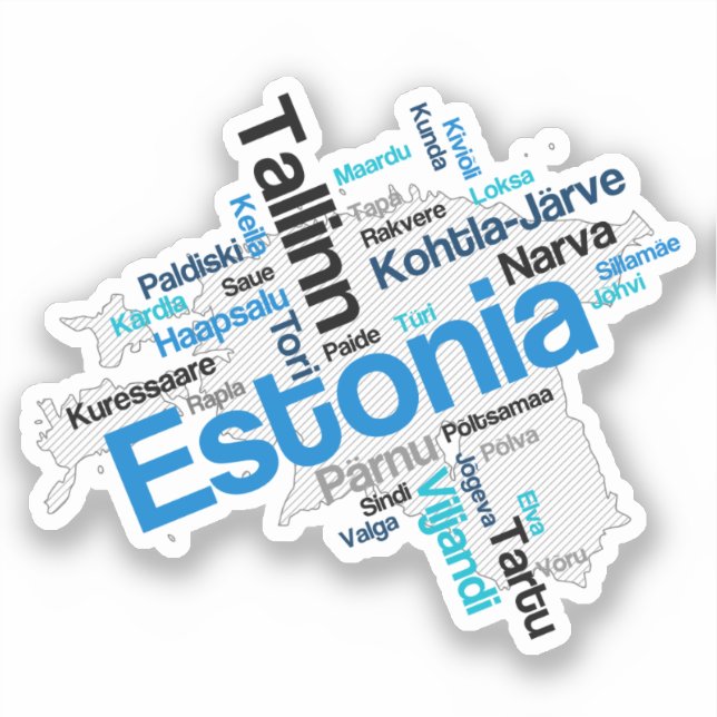 Pegatina Estonia Mapa Ciudades (Anverso)
