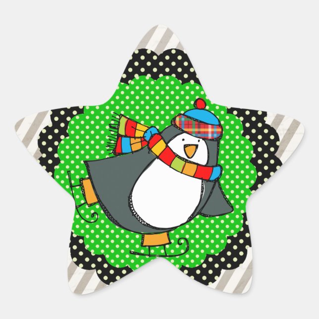 Pegatina Estrella de los Pingüinos Holly Jolly (Anverso)