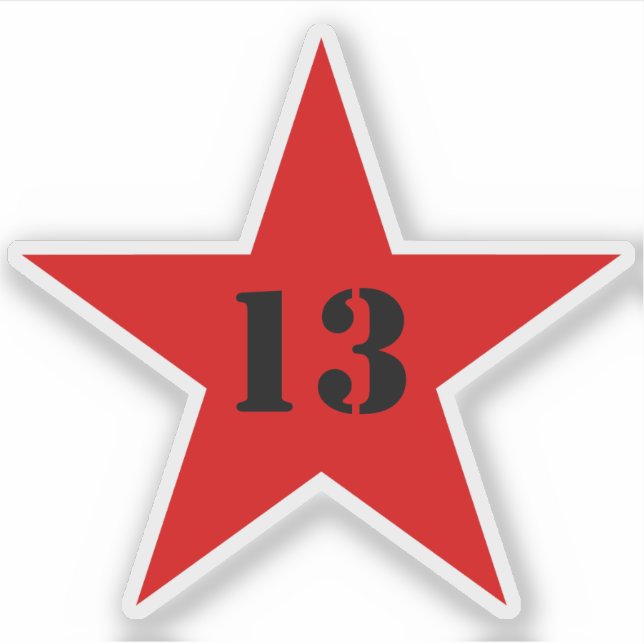 Pegatina Estrella de mi número de suerte - número 13 (rojo) (Anverso)