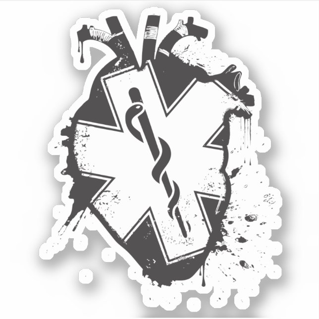 Pegatina estrella del corazón anatómico caduceus (Anverso)