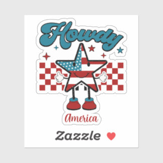 Pegatina Estrella Patriótica Retro "Howdy" Día de la Indepe