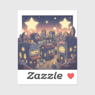 Pegatina Estrellas sobre la ciudad del gato - Whimsical