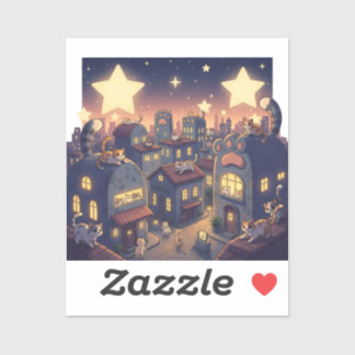 Pegatina Estrellas sobre la ciudad del gato - Whimsical