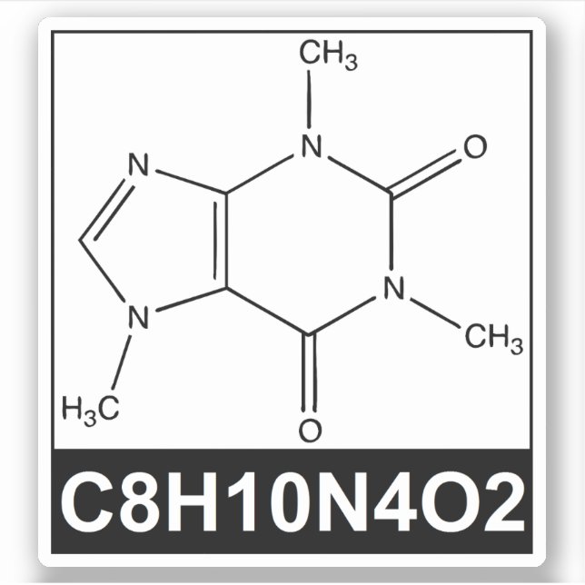 Pegatina Estructura de la Molécula cafeína - C8H10N4O2 (Anverso)