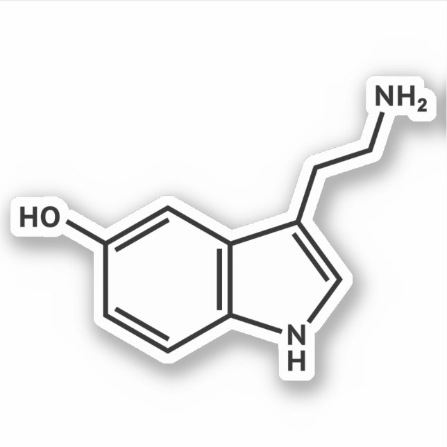 Pegatina Estructura molecular de la molécula de serotonina (Anverso)