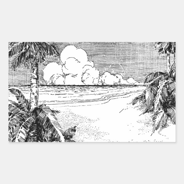 Pegatina Etching de la Viña Tropical Beach South W (Anverso)