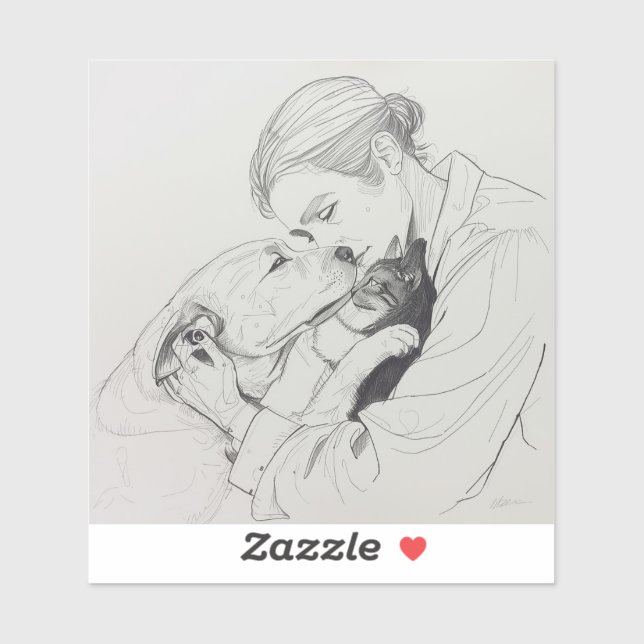 Pegatina Eternal Companions: Black & White Pet Bond Paintin (Hoja)