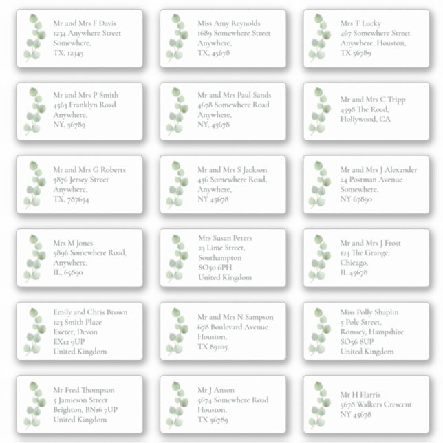 Pegatina EucaIyptus Dirección de nombre de destinatario ind (Anverso)