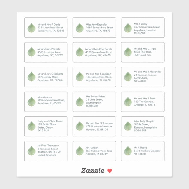 Pegatina Eucalyptus 18 Dirección De Nombre Individual Sans  (Hoja)