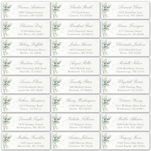 Pegatina Eucalyptus Greenery Elegant Guest Address (Anverso)