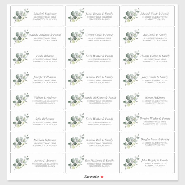 Pegatina Eucalyptus Greenery Guest Names Smaller Labores (Hoja)