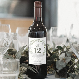 Pegatina Eucalyptus Wreath Wedding Table Number Wine Label