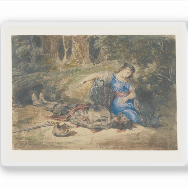 Pegatina Eugène Delacroix - La muerte de Lara (Anverso)