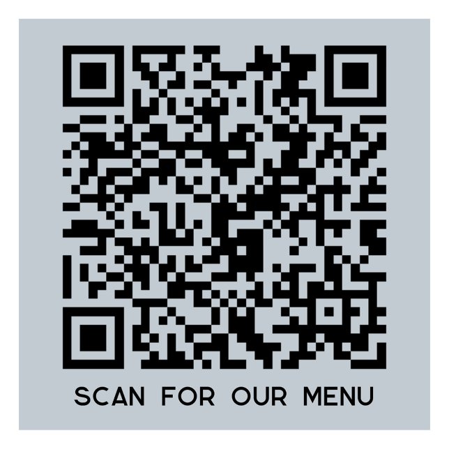 Pegatina Examen de código QR para menú en polvo azul (QR code and custom text Scan for Menu sticker for business menu for goods, products or services)