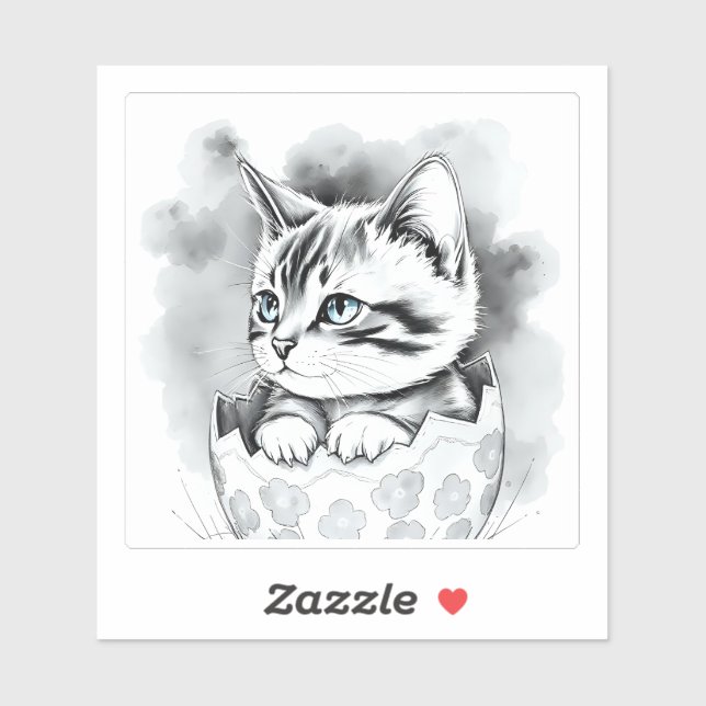 Pegatina excéntrico gatito de Pascua en la cáscara de huevo (Hoja)