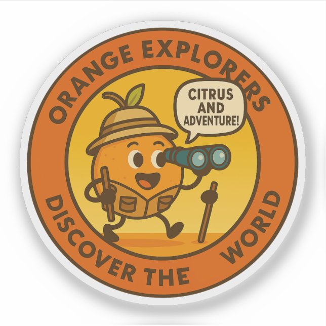 Pegatina Exploradores Naranja Descubren El Mundo (Anverso)