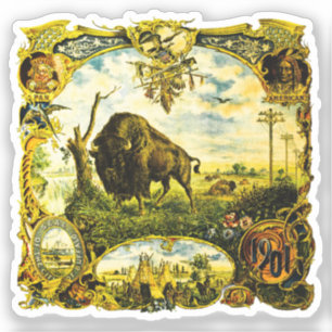 Pegatina Exposición Panamericana con Motivos de Bisonte y N