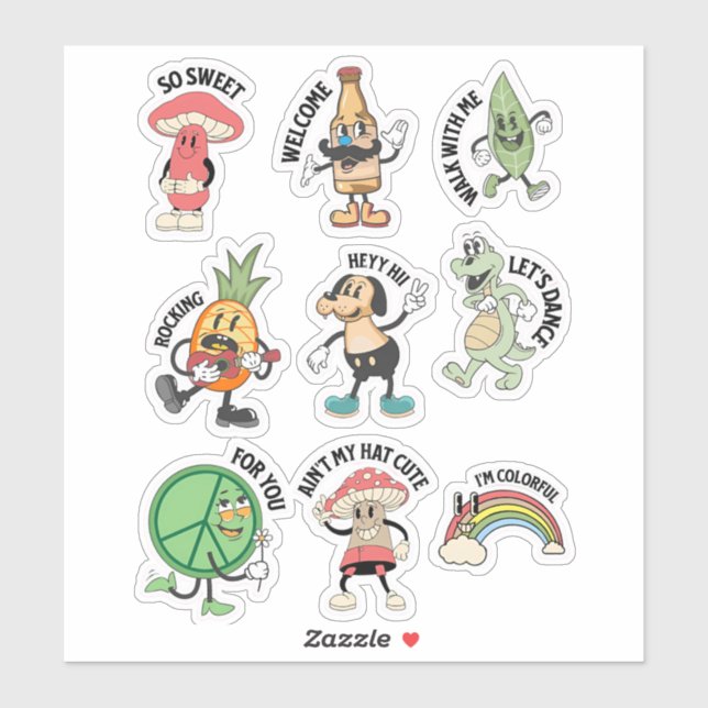 Pegatina ¡Exprésate en Kawaii! Carácter divertido (Hoja)