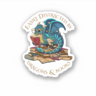 Pegatina Fácilmente Distrado Por Dragones Y Libros Regalo N