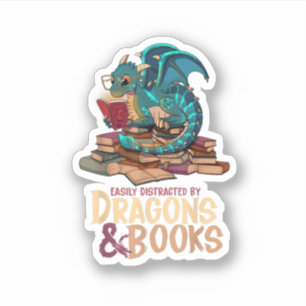 Pegatina Fácilmente Distraído Por Dragones Y Libros Libro D